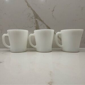 Set of 3 Fire King Classic Milk Glass Coffee Mugs D Handle